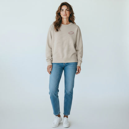 FEMME - Sweat beige brodé rose