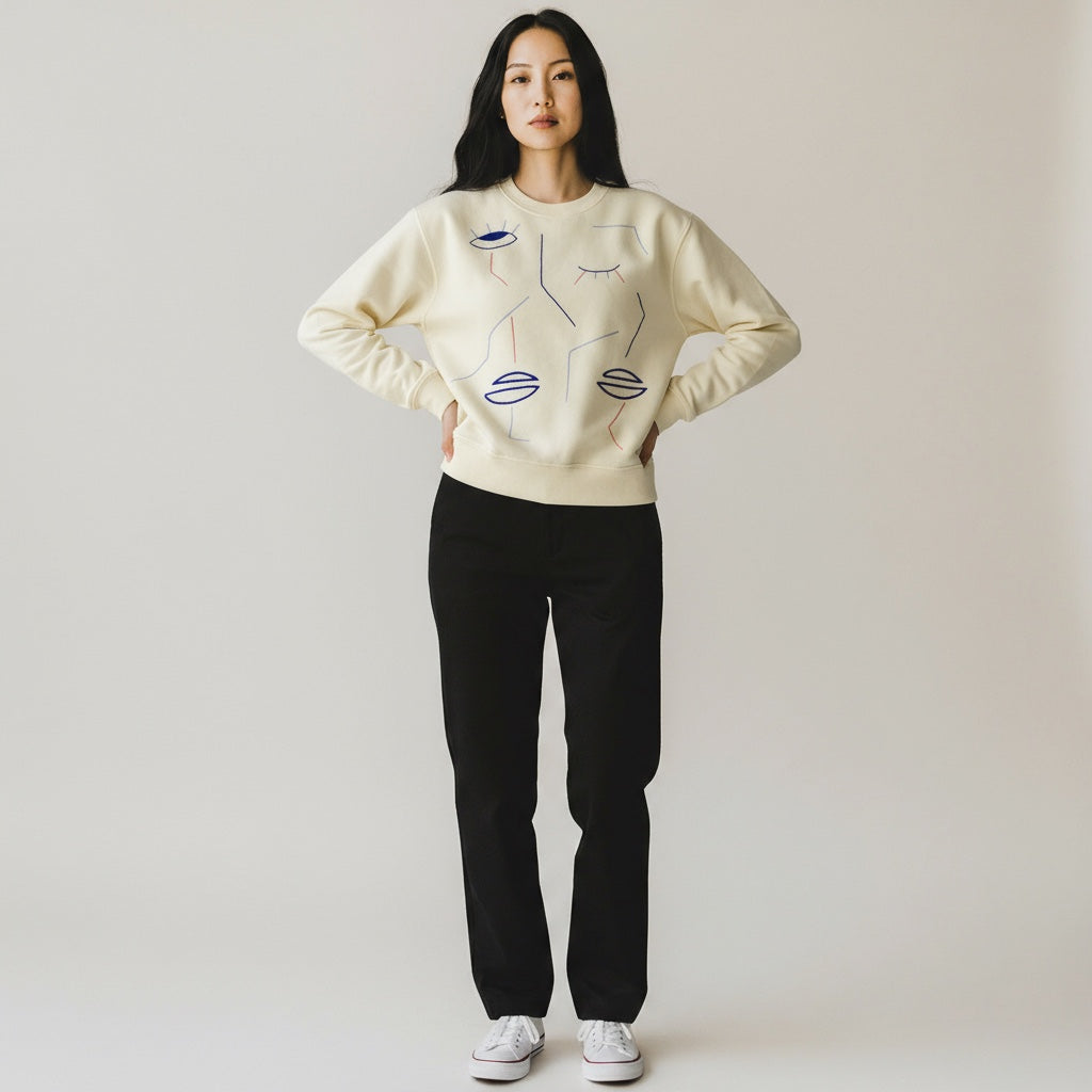 FEMME - Sweat jaune brodé bleu