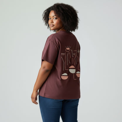 FEMME - T-shirt bordeaux brodé blanc & rose