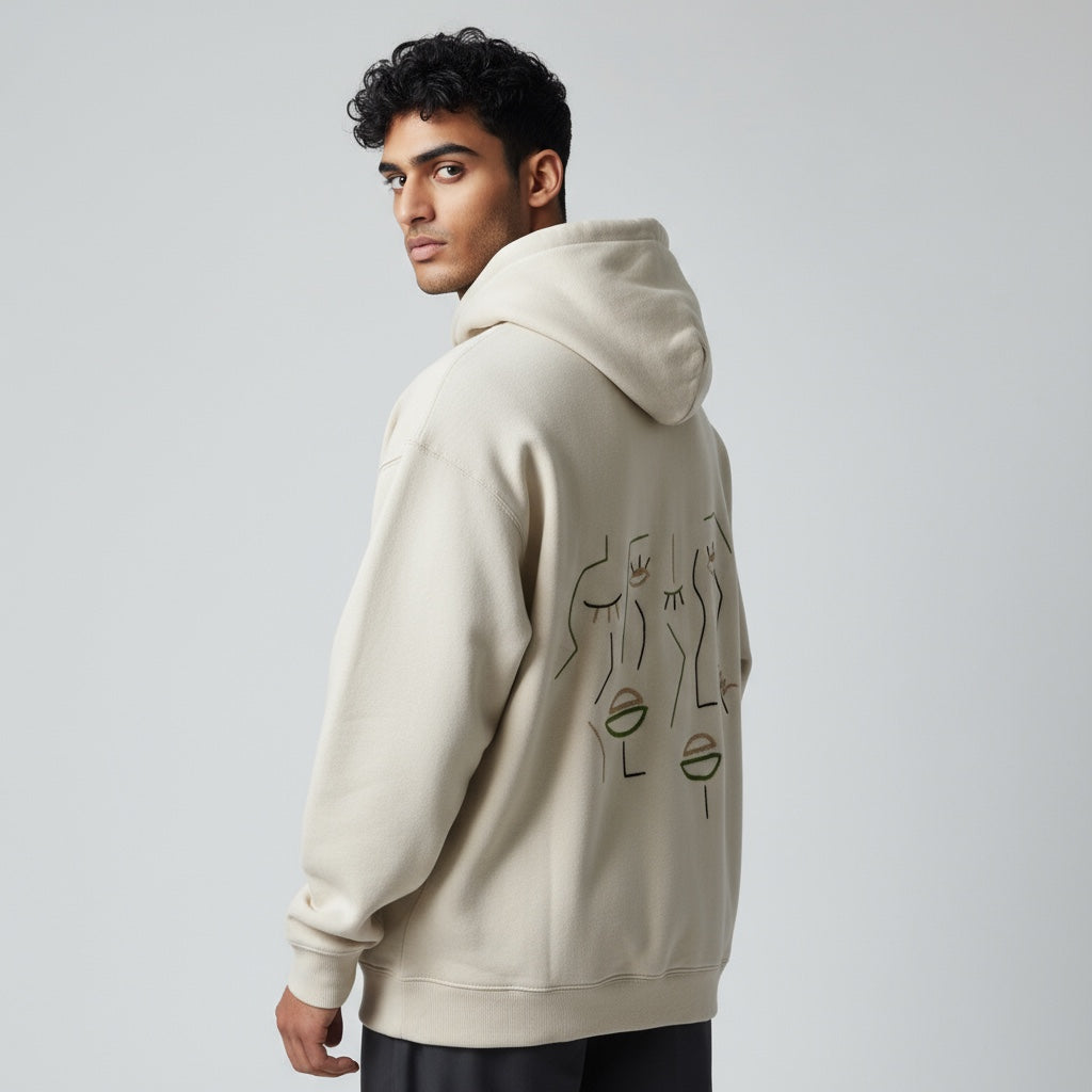 HOMME - Sweat beige brodé noir & vert & beige