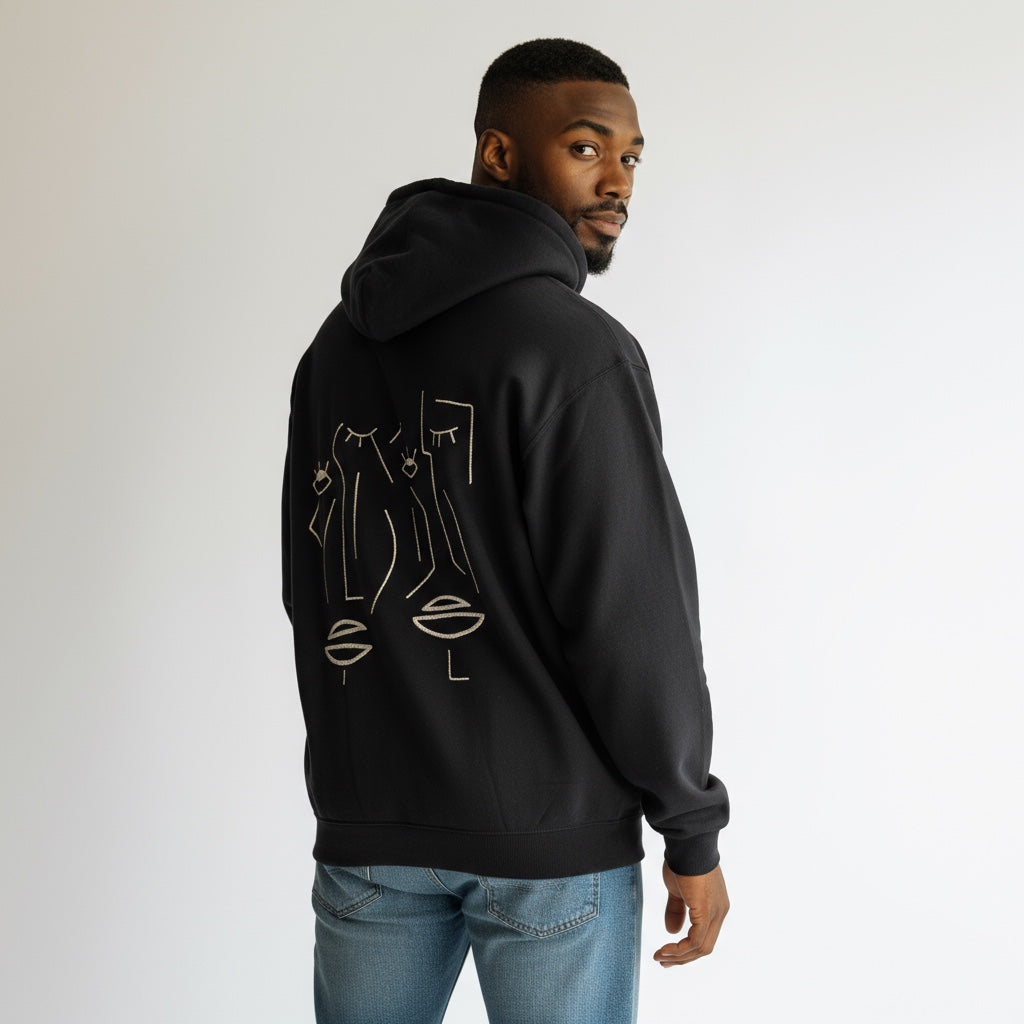 HOMME - Sweat noir brodé blanc
