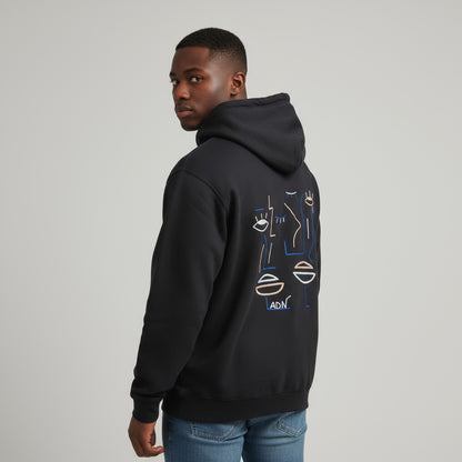 HOMME - Sweat noir brodé bleu & beige