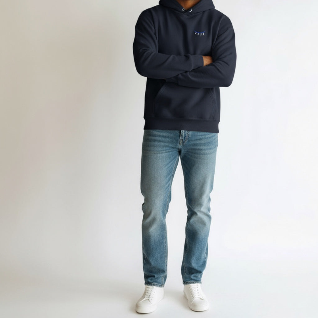 HOMME - Sweat noir brodé bleu & beige