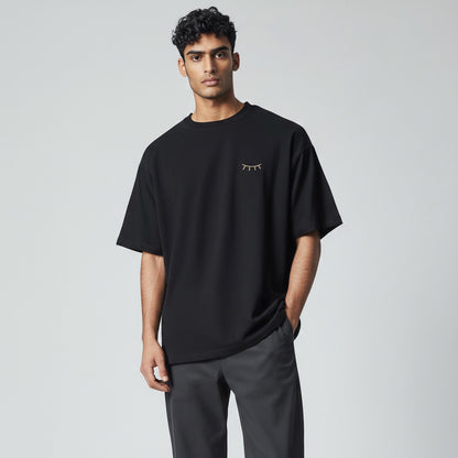 HOMME - T-shirt noir brodé violet pâle & jaune