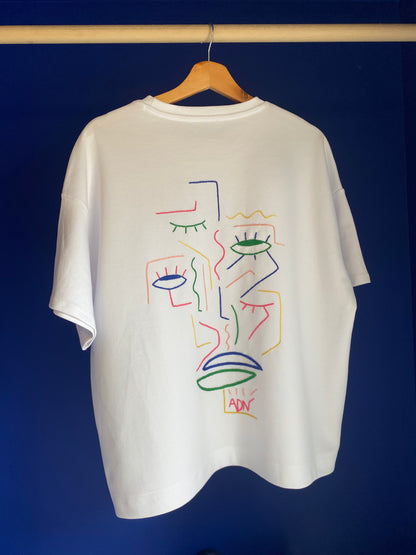 FEMME - t-shirt blanc broderies colorées