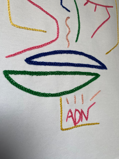 FEMME - t-shirt blanc broderies colorées