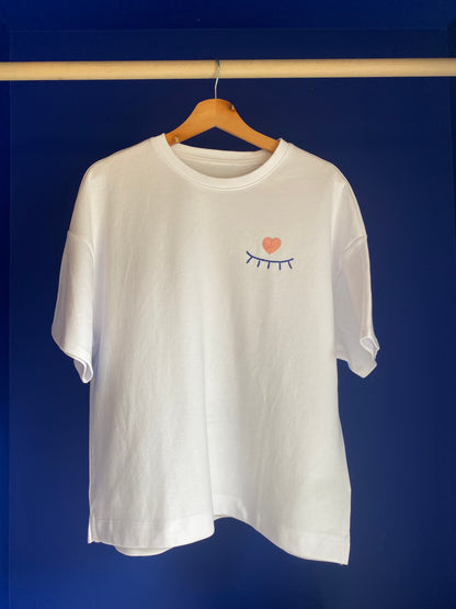 FEMME - t-shirt blanc broderies colorées