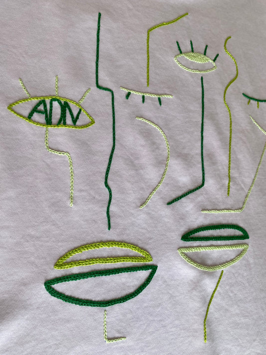 FEMME - T-shirt rose brodé vert