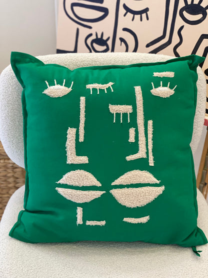 Coussin deco VERT détails beige