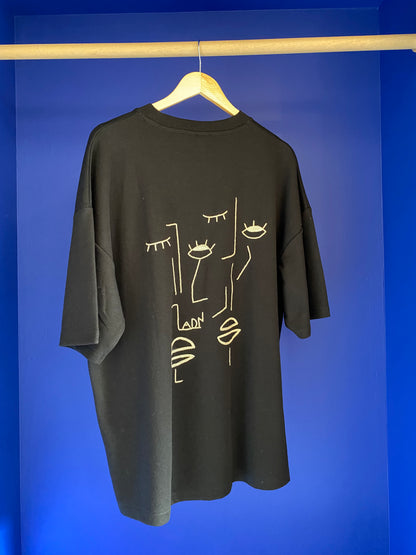 HOMME - T-shirt noir brodé beige