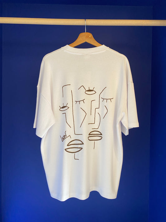 HOMME - T-shirt blanc brodé marron