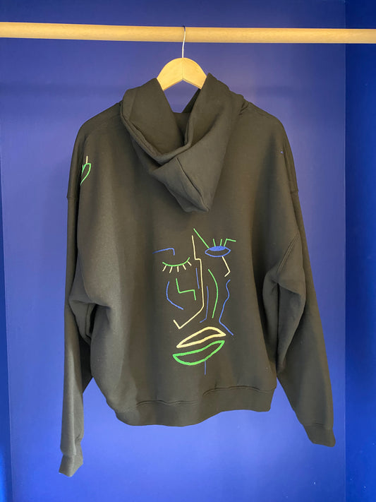 HOMME - Sweat noir brodé bleu & vert