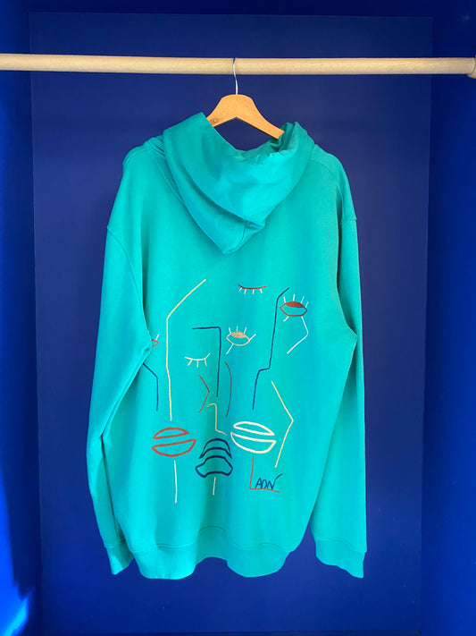 HOMME- Sweat vert broderies bleu/rouge/beige/saumon