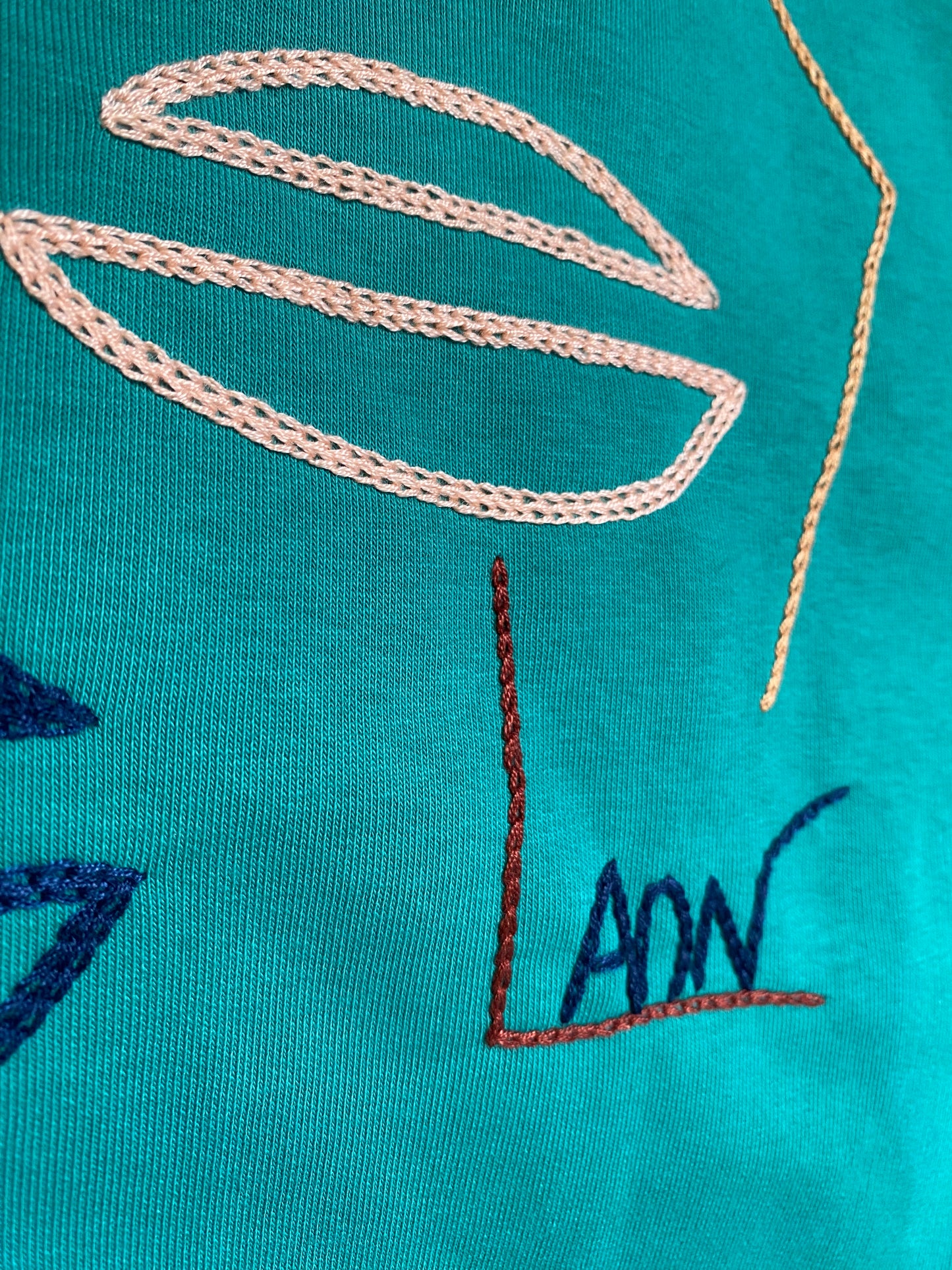 HOMME- Sweat vert broderies bleu/rouge/beige/saumon