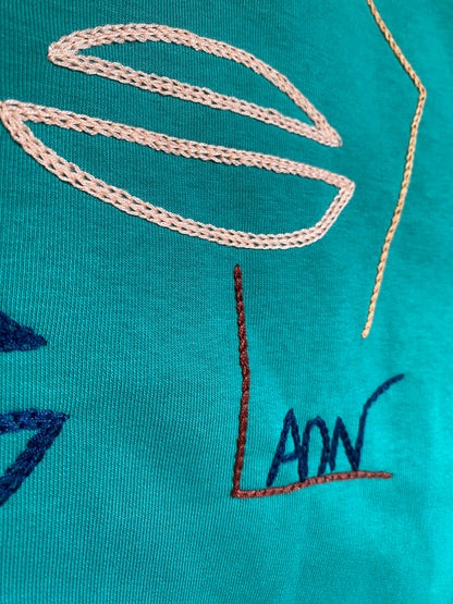 HOMME- Sweat vert broderies bleu/rouge/beige/saumon