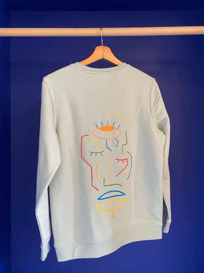 Sweat ado menthe broderies colorées