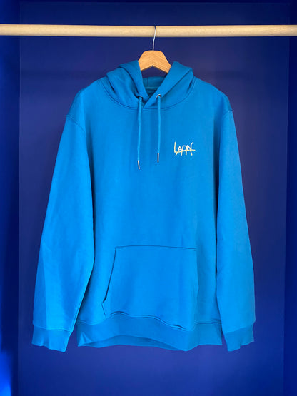 Sweat homme bleu broderies jaune/beige