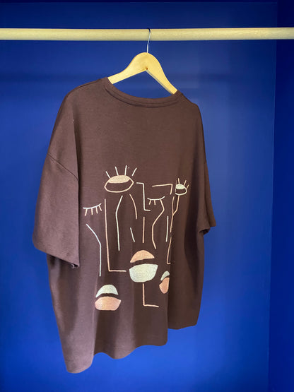 FEMME - T-shirt bordeaux brodé blanc & rose