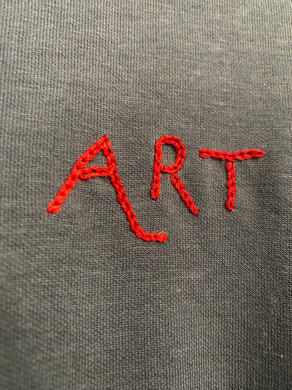 FEMME - T-shirt bleu gris brodé rouge