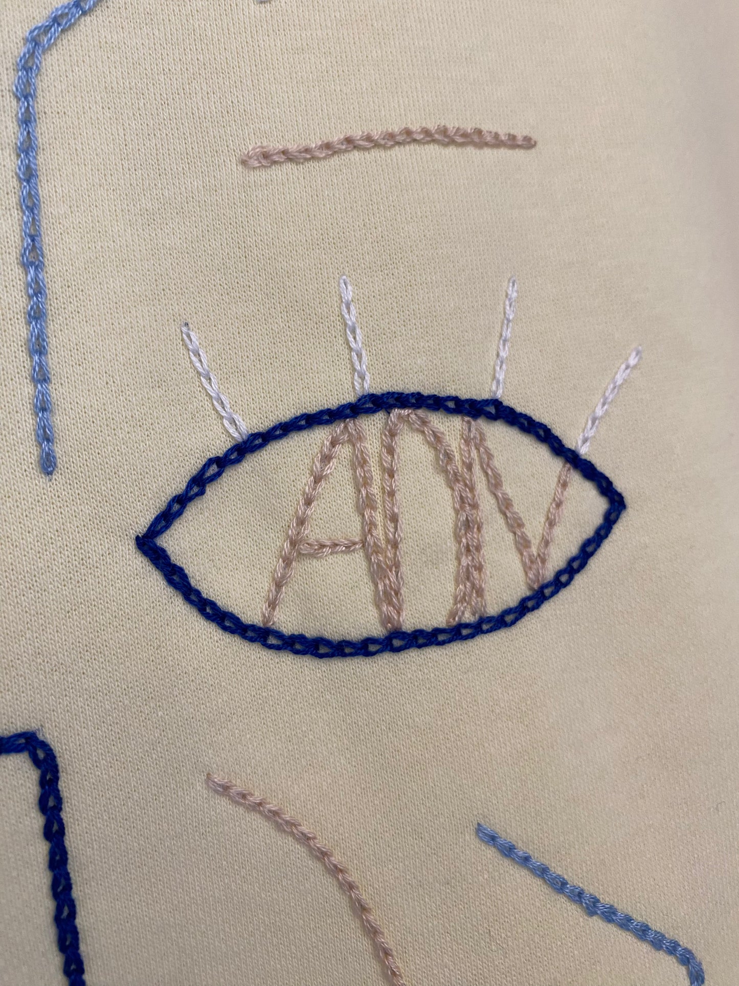 MIXTE - Sweat jaune brodé bleu & beige