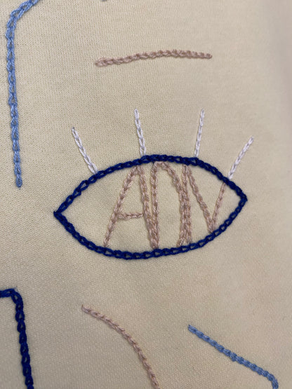 MIXTE - Sweat jaune brodé bleu & beige