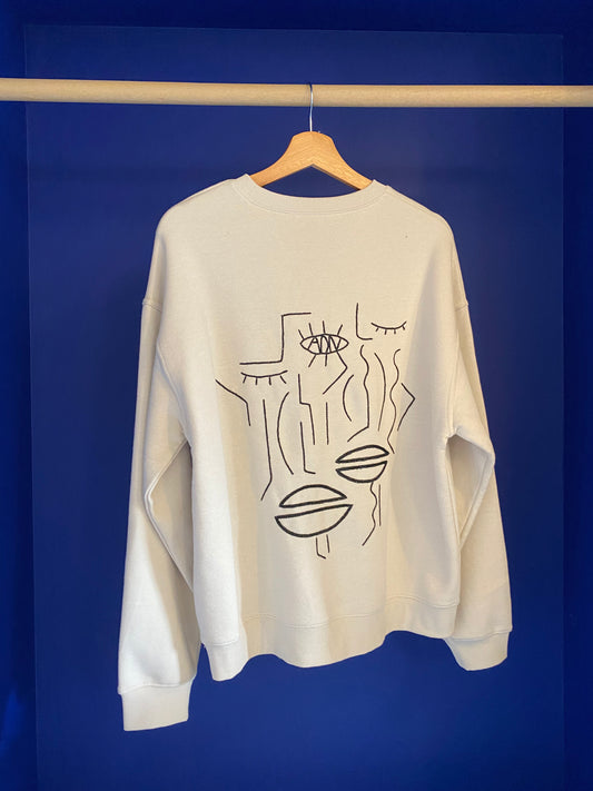 Sweat femme beige broderies noir