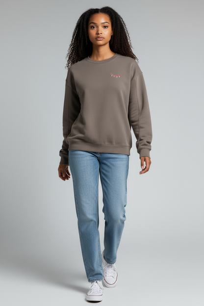 FEMME - Sweat marron brodé rose & rouge