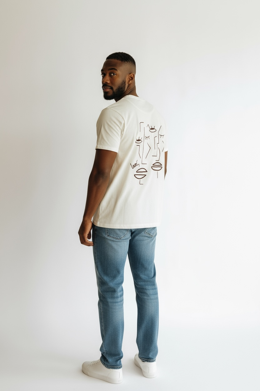 HOMME - T-shirt blanc brodé marron