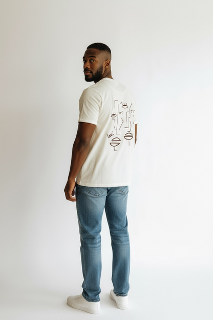 HOMME - T-shirt blanc brodé marron