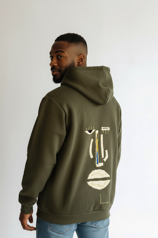 HOMME - sweat Kaki détails moumoute