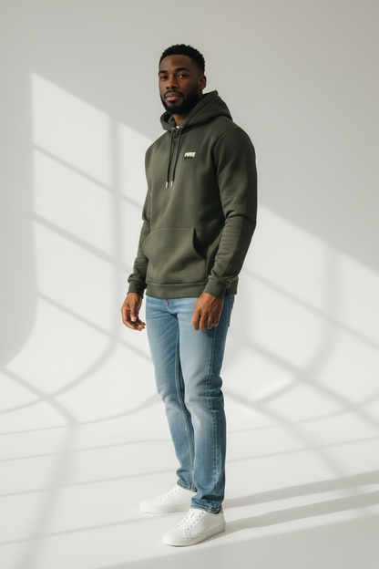HOMME - sweat Kaki détails moumoute