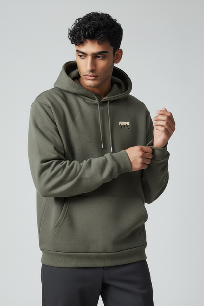 HOMME - sweat kaki détails moumoute