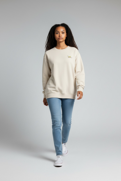 Sweat FEMME beige - broderies vert/rose/violet