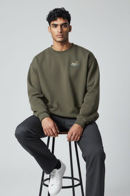 Sweat homme KAKI - broderies saumon/bleu/vert
