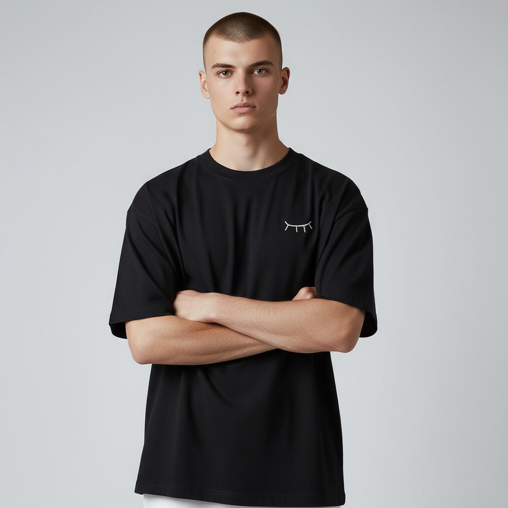 HOMME - T-shirt noir brodé beige